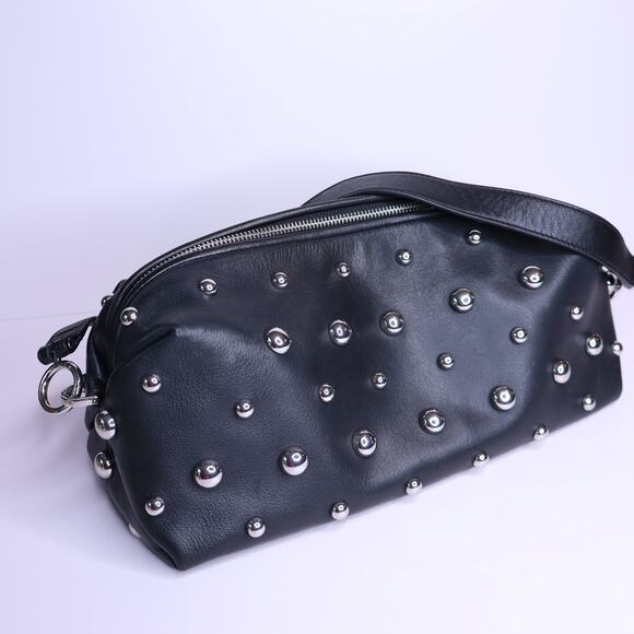& OTHER STORIES Soft Leather Studded Shoulder Bag Black and Silver - Picture 6 of 9